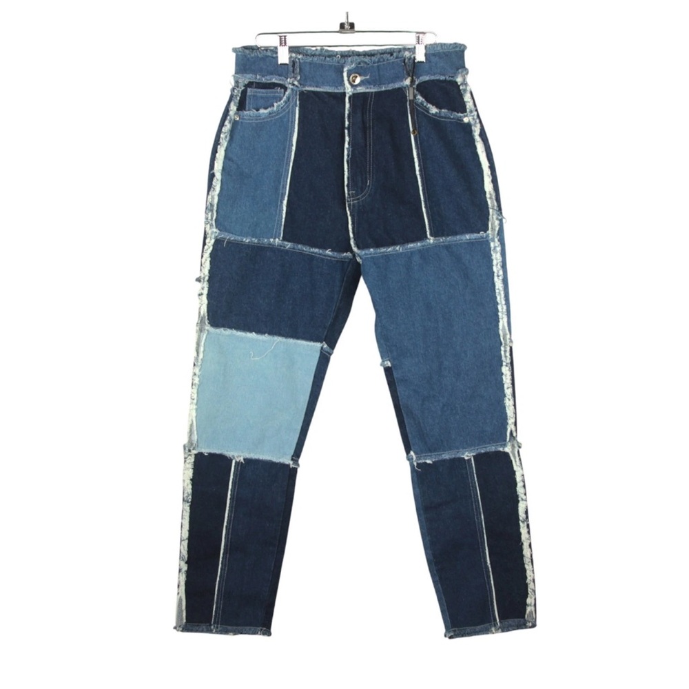 Maniere De Voir Loose Tapered Fit Jeans Womens 12 W28 x L29 Blue Patchwork NWOT